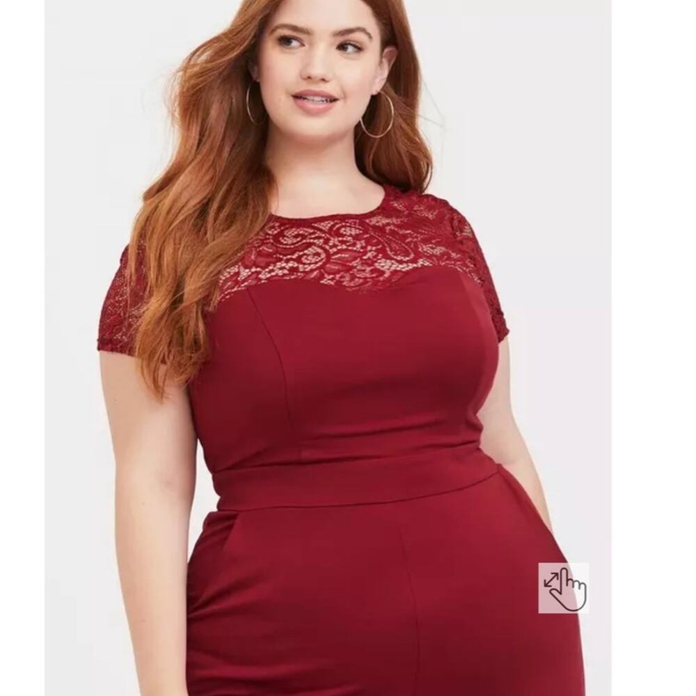 Torrid Lace Detail Cullottes Jumpsuit Size 1X Red - Picture 7 of 7